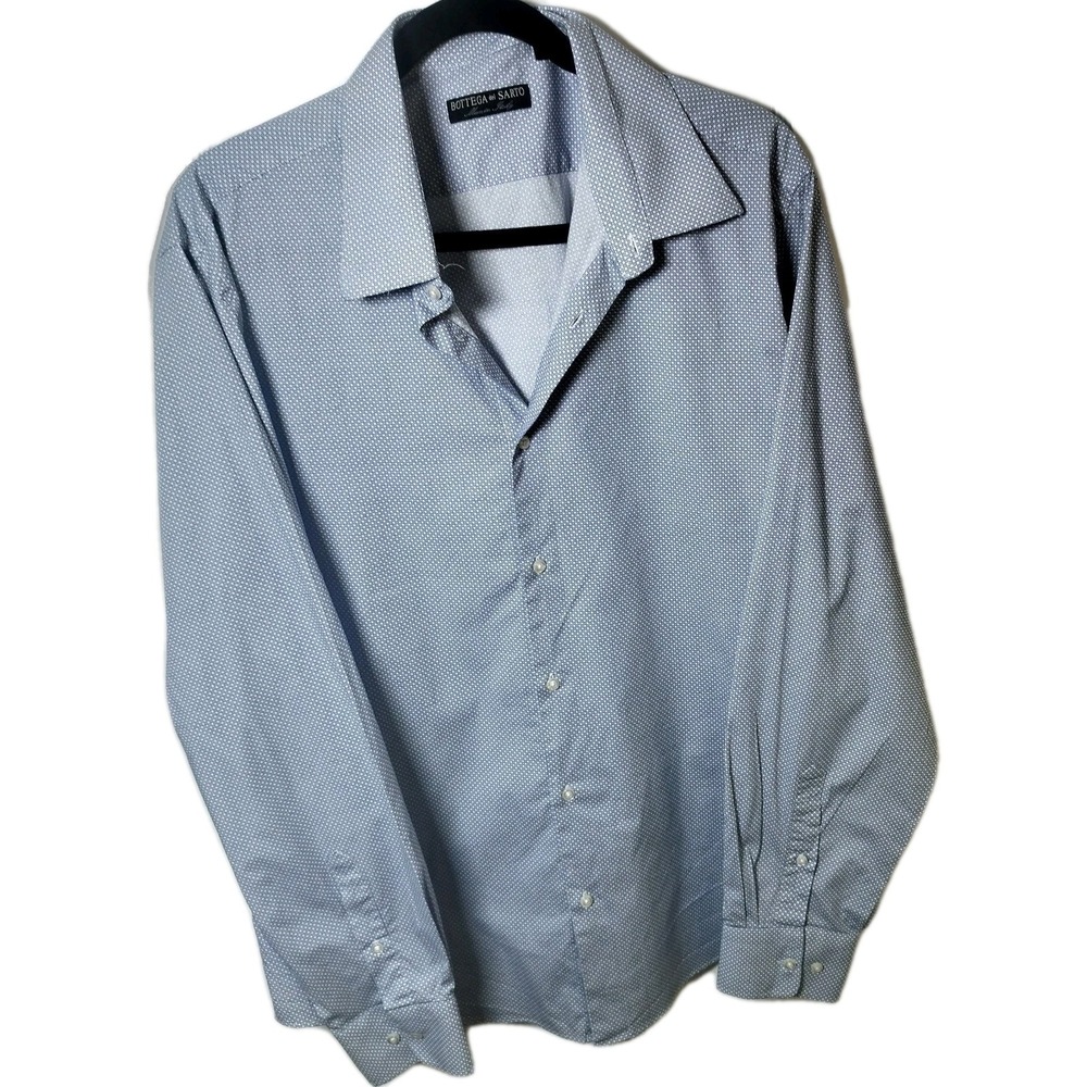 Bottega del Sarto Men's Blue Geometric Cotton Dress Shirt Collared EU 45 US 18